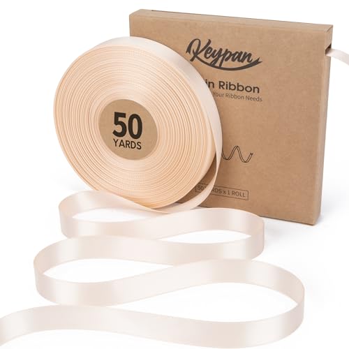 Keypan Light Champagne Satin Ribbon, 5/8 Inch, 50 Yards - color: Light Champagne, size: 5/8"