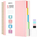 Graph Paper Notebook 8.5" X 11": 5 Subject Graphing Notebook with Dividers - color: Pink