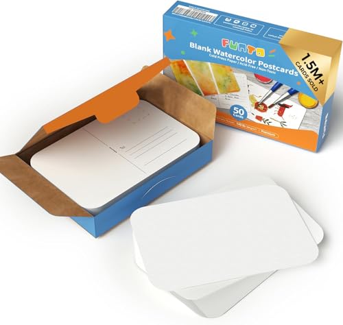 Funto 4x6 Blank Watercolor Paper Postcards, 50 Cards, 140lb/300gsm | 4x6 Heavyweight Watercolor Paper, Acid-Free 300gsm Cards for Painting, Thank You Notes, Greeting Cards and Handmade Art - style: 4x6 Postcards