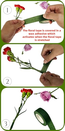 4 Rolls 1 Inch Wide Floral Tape Dark Green Flower Tape for Bouquet Stem Wrapping (4, Dark Green, 1 inch*30Yard) - color: Dark Green, size: 1 inch*30Yard