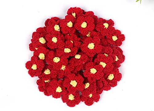 YYCRAFT Pack of 100 Crochet 1" Spring Flower for Crafts Embellishments,Red - color: Red