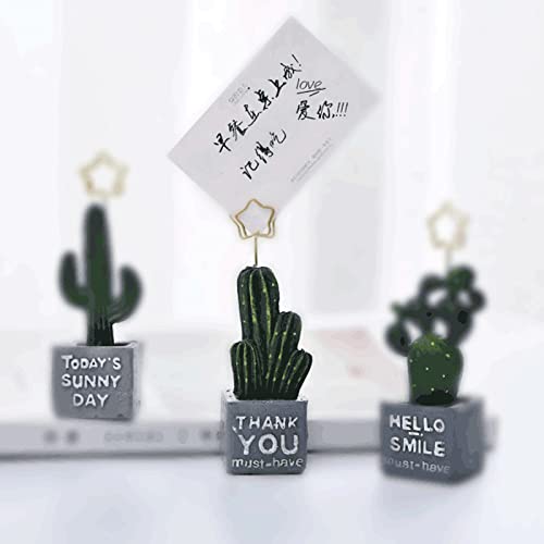 6Pcs Cute Flower Table Card Memo Holder Stand, Photo Display Clip Stand - color: Cactus