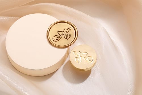 Yoption Handwritten Initial Alphabet Wax Seal Stamp, Letter H | Brass Head and Wooden Handle Sealing Stamp for Wedding Invitations, Envelopes, Christmas Cards, Gift Wrapping, Snail Mails - style: H