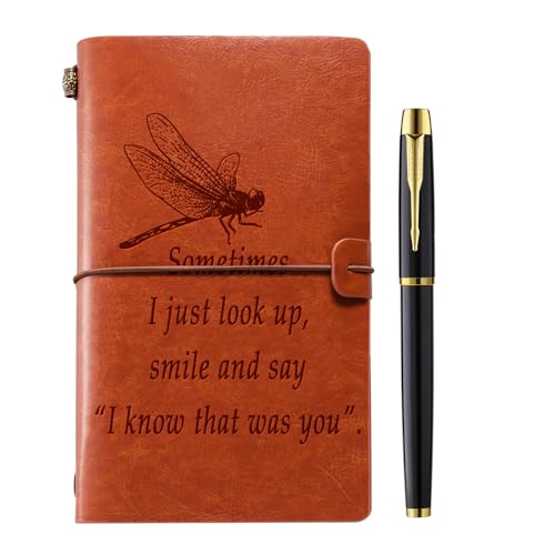 Dragonfly Gifts for Women, Dragonfly Memorial Gifts Leather Journal Notebook Dragonfly Lover Gifts Sometimes I Just Look Up Smile And Say I Know That Was You Spiritual Faith Dragonflies Gifts - color: Brown