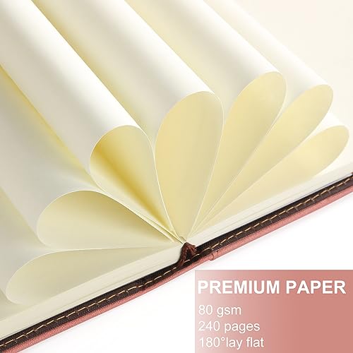 A5 Blank Journal Notebook, Refillable Hardcover Leather Sketchbook with Pocket and Magnetic Buckle, 240 Pages Thick Travel Sketchbooks for Drawing and Writing, 80gsm Unlined Journal for Men and Women - color: Pink, size: A5 Blank Paper