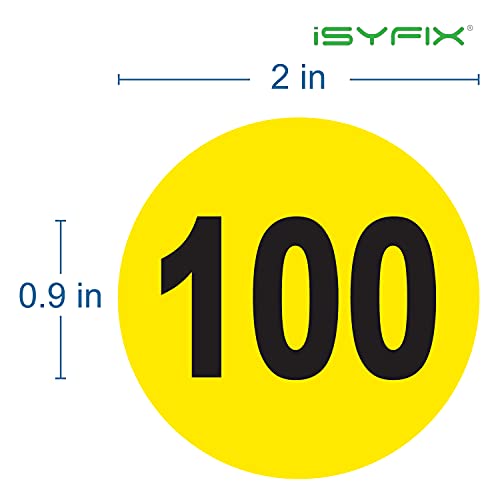 iSYFIX Yellow Consecutive Number Stickers, 1 to 100, 2 Inch, 1 Set - color: Yellow, size: 2-inch