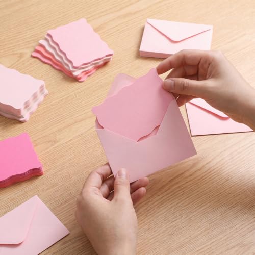 120 Pack Mini Envelopes with Cards, Small Envelopes & Blank Note Cards - color: Pink