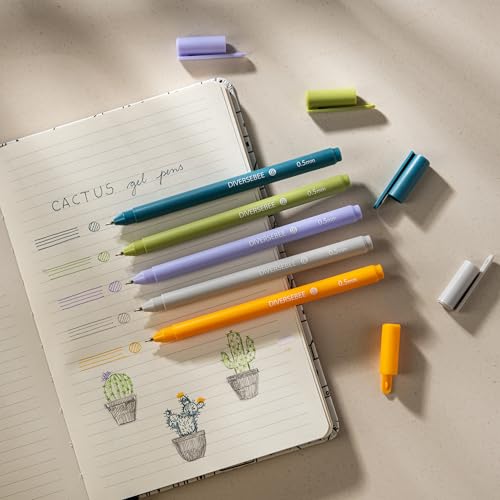 DIVERSEBEE Assorted Gel Ink Pens, 0.5 mm Gel Pens Fine Point (Cactus) | Cute Fine Tip Bible Pens No Bleed Through, Bible Study Journaling Supplies, 5 Pack Set - color: Cactus, size: 1 Count (Pack of 5)