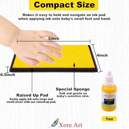 5"x4'' Large Ink Pad Washable Stamp Ink Pad for Baby Footprint Handprint with 30ml Premium Refill Ink (Yellow) - color: Yellow