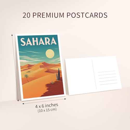 Vintage Travel Postcards from Around the World, Africa Travel Postcards 20 Pack Same Design 4x6 Inch, Retro Scenic Postcard Set Bulk for Mailing, Postcard Exchange, Scrapbooking (Sahara Desert) - color: Sahara Desert