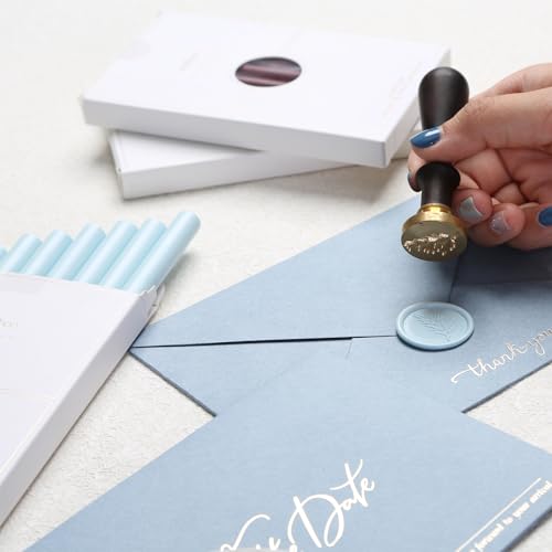 UNIQOOO Light Baby Blue Glue Gun Sealing Wax Sticks for Wax Seal Stamp - Perfect for Wedding Invitations, Thank You Card, Mails, Wine Gift Wrapping, Christmas Gift, Pack of 8 - color: Baby Blue