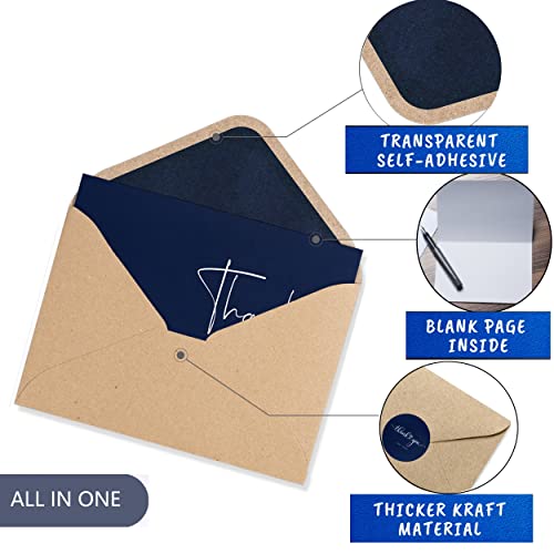 100 Bulk Navy Thank You Cards with Kraft Envelopes and stickers - 4 Minimalistic Designs Blank Thank You Notes with Envelopes Matt for business Wedding Bridal Gift Baby Shower Business Graduation - color: Navy and white