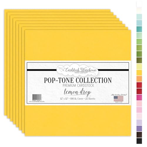 Cardstock Warehouse Pop-Tone Lemon Drop Yellow Cardstock Paper – 25 Sheets, 12 x 12" - 100 lb / 270 GSM Premium Yellow Card Stock for Die-cutting, Crafts, Scrapbooking, Card Making and DIY Projects - color: Lemon Drop Yellow