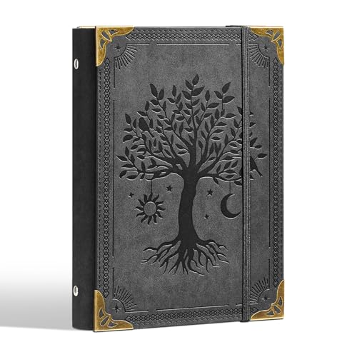Ovesmusl PU Leather A5 Binder 6 Ring Refillable Journal Cover 6.8”x9.2” - color: Black Tree, size: A5 Binder Cover