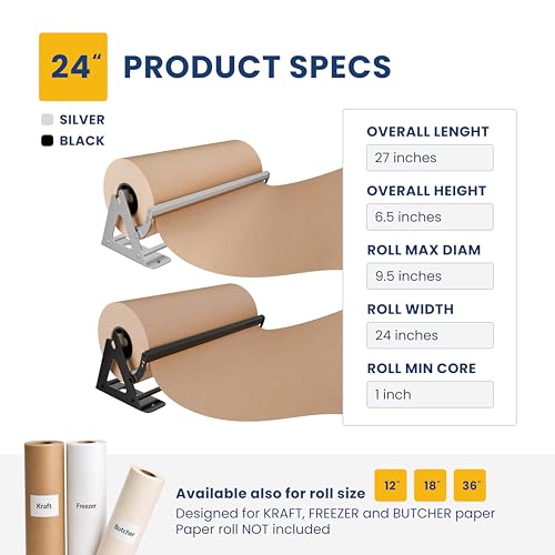 DIY CREW 24 Inch Paper Roll Dispenser and Cutter for Kraft, Butcher Paper | Tabletop, Wall Mount, Heavy Duty, Holds 1000ft Rolls - Roll Not Included - color: Matte Black, size: 24"