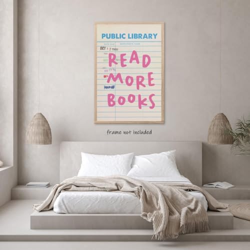 Vintage Preppy Public Library Canvas Wall Art Read More Books Poster Trendy Minimalism Girly Pink Blue Library Card For Girls Book Lovers Bookish Classroom Book Reading Nook Decor Unframed16x24inch - color: style-5-Unframed, size: 24L" x 16W"