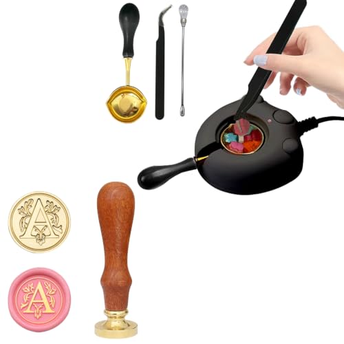 Black Electric Wax Seal Warmer Kit with Spoon, Tweezers and Stir Stick, Wax Seal Stamp