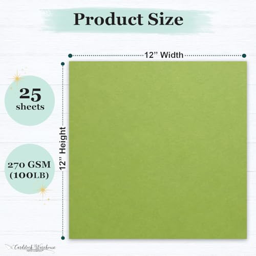 Cardstock Warehouse Pop-Tone Sour Apple Green Cardstock Paper – 25 Sheets, 12 x 12" - 100 lb / 270 GSM Premium Green Card Stock for Die-cutting, Crafts, Scrapbooking, Card Making and DIY Projects - color: Sour Apple Green