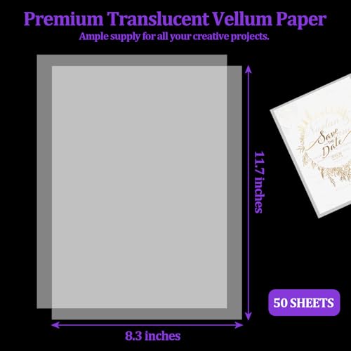 Translucent Vellum Paper Pack for Crafts, 50 Sheets Acid-Free Parchment Paper for Invitations, Scrapbooking, Tracing, and Printing - size: 50 Sheets