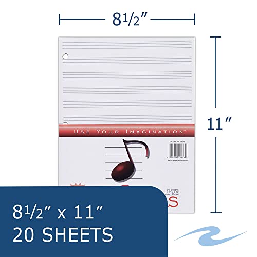 Roaring Spring Loose Leaf Music Filler Paper, 20 Sheets 8.5"x11" with 12 Staves of Music Lines, Heavyweight 24# Smooth White Paper, 3 Hole Punched (Pack of 2) - size: 11" x 8.5" 20 Sheets (Pack of 2)