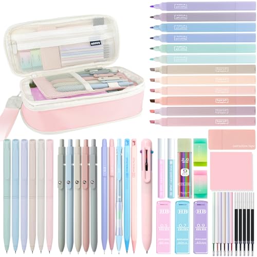 JIZHIYUAN 54PC Aesthetic School Supplies with Pink Pencil Case for Students - color: Pink