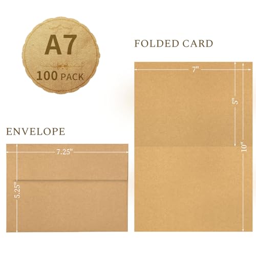 Goefun 100 Pack Brown Kraft Blank Cards and Envelopes 5x7 - color: Brown, size: 5x7