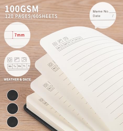 3 Pack Pocket Notebooks A6 Small Notebook Total 360 Pages 100 GSM | Journaling Notebooks For Note Taking Journals For Writing Mini Note Pads With Pen Holder Thick Paper - color: 3 Black