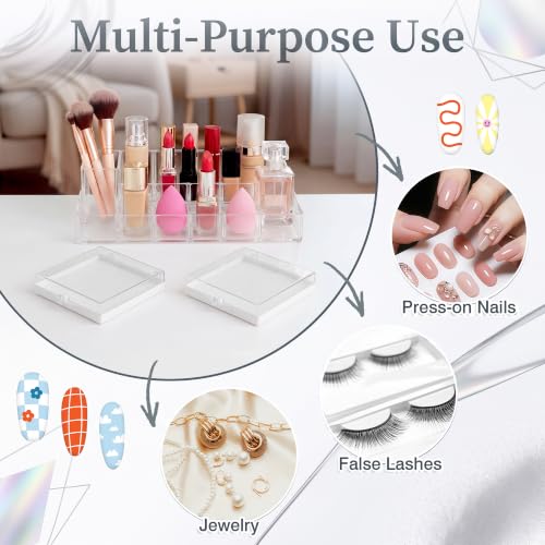 AceOrbit 48 Pcs Press on Nail Boxes with 180 Pcs Adhesive Double Sided Tape Acrylic Press on Nail Packaging Cases White Square Transparent Storage Case Organizer for Display Art Salon Supplies - color: White