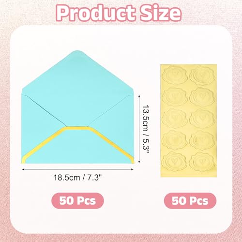 PATIKIL 50 Pcs A7 Envelopes, 5 x 7" Gold Border Invitation Envelopes Mailing Party Envelope for Wedding Invitation Cards Greeting Graduation Birthday Office, Light Blue - color: Light Blue
