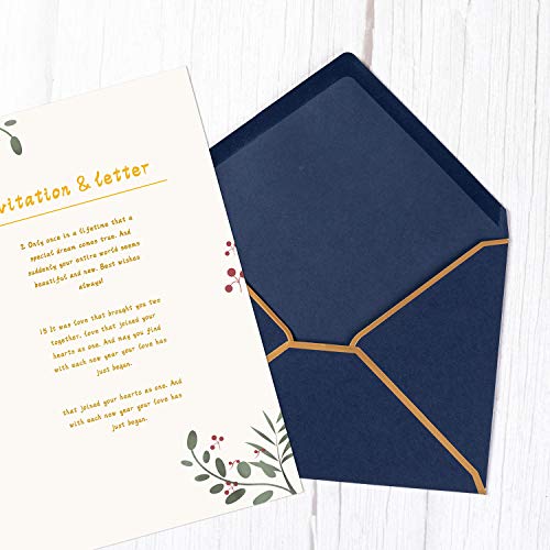 50 Pack A4 Envelopes Navy Blue 4x6 with Gold Border, 4.25x6.25 - color: Navy Blue, size: A4 (4.25x6.25)