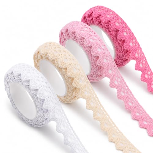 4 Rolls Self-Adhesive Lace Tape Lace Ribbon, 0.6" 2 Yards Per Roll