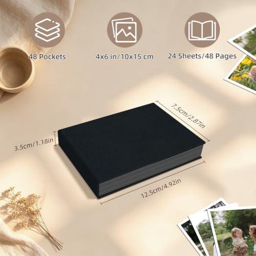Popotop Photo Album 4x6 48 Pockets for Wedding Gifts,Linen Hardcover Picture Albums for Family Anniversary Baby Vacation Pictures - color: Black, size: 48 Pockets