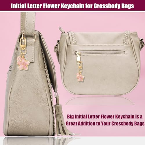 XGALBLA Cute Flower Initial Letter Keychain for Women, Flower Charms, Bag & Purse Charms for Handbags & Backpacks Accessories - color: Pink-g