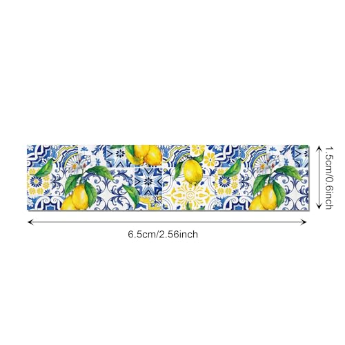 12 Pcs Lemon Washi Tape Set Blue Tiles and Yellow Lemon Patterned Masking Tape Blue Tiles Decorative Paper for Scrapbook DIY, Planner, Craft Gift Wrapping Handbook Sticker