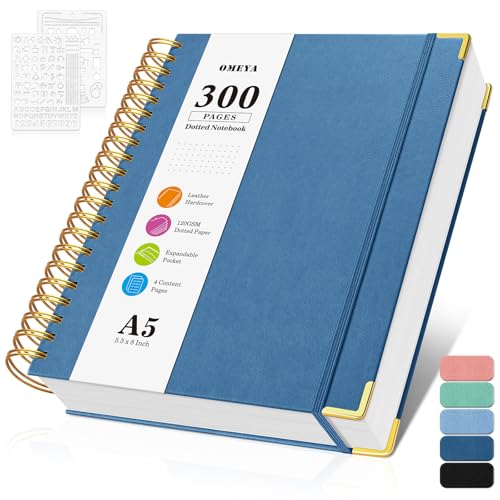 Bullet Dotted Journal Notebook, 300 Pages Leather Notebooks with Contens - color: Dark Blue, size: A5