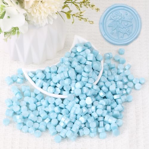 Light Blue Wax Seal Beads, HOSEALING Premium 360pcs Sealing Beads for Wax Seal Stamp, Blue Sealing Wax Pellets Refill Pack for Wax Seal Kit, Wedding Invitations, Envelope Letter Sealing - color: Light Blue
