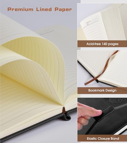 Biuwory A6 Leather Pocket Notebook, 140 Lined Pages Hardcover Small Journal | 3.7"×5.7" Vintage Leather Journal for Women Men Writing, College Ruled Mini Notepad for Notetaking, Travel, Work, School - color: Black, size: Lined-140 Pages (3.7"×5.7")