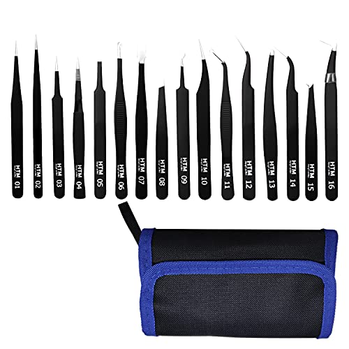 16 Pcs Sharp Precision Tweezers Set,Including 16 Types Of Anti-Static Stainless Steel Esd Medical Tweezers for Craft,Jewelry,Electronics Soldering,Laboratory Work,And Used for Beauty Etc - size: 16PCS