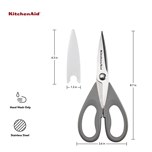 KitchenAid All Purpose Kitchen Shears with Protective Sheath Durable Stainless Steel Scissors, Dishwasher Safe, Soft Grip Comfort Handle, 8.72 Inch, Gray - color: Gray, size: 1 Pack