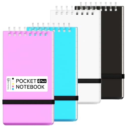 BEYONG Notebook Pocket, Small Mini Spiral Notepad 3x5 | Flex Fit. Quick Notes. - color: 4 Pack