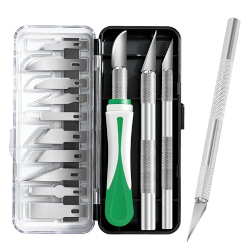 16 Pcs Professional Craft Knife Set, Precision Craft Knife with Assorted Blades, Razor Sharp with Case for Carving, Wood, Modeling, DIY, Scrapbooking, and Art Projects (Green)