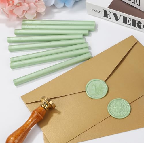 Vintage Fruit Green Wax Sealing Sticks, 12 Pcs Glue Gun Wax Seal Sticks for Stamp Set Suit to 0.43'' Glue Gun Great for Wedding Invitation, Cards, Envelopes, Christmas Ideas (Light Green) - color: Light Green