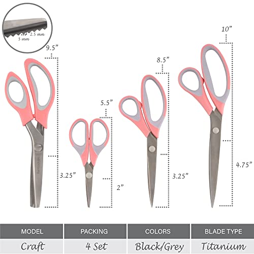 JubileeYarn Titanium Softgrip Scissors Set - Pinking, Sewing, Arts, Crafts, Office - 3 Sets of 4 - Pink - color: 4pc Pink, size: 3 Sets