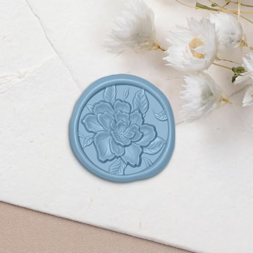 UNIQOOO Wax Seal Stickers - 3D Vintage Floral Wedding Invitation Envelope Botanical Seal Stickers, 50 Pcs Self- Adhesive Dusty Blue Flower Stickers, Perfect for Invitation, Gift Wrapping, Party - color: Dusty Blue, size: Vintage Floral,50