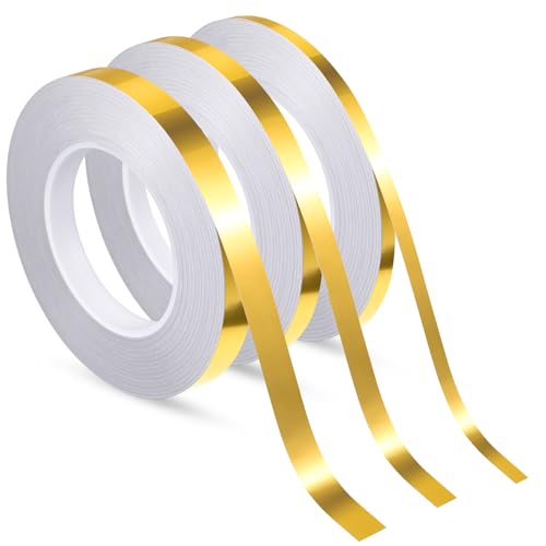 Zonon Spark Gold Washi Tape for Wall Decor Self Adhesive 5/10/15mm | Spark Gold Foil Pinstripe Tape, Mirror, 3 Widths Total 164 Yards, Easy to Apply for Furniture Car Arts Graphic Decoration - color: Spark Gold, size: 5/10/15mm