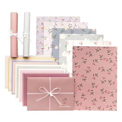72 Pcs Stationery Paper Envelopes Set Lovely Floral Cute (6Style) | Includes 24 Lined Writing Paper & 12 Envelopes, Letter Writing Stationary Paper Envelopes Kit for Girls Office School - color: Flower