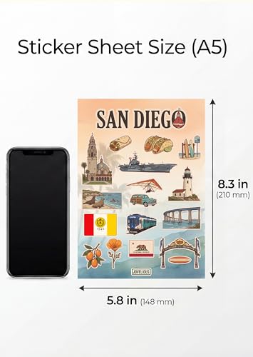 San Diego Sticker Sheet, San Diego Stickers for Laptop & Journal - style: San Diego