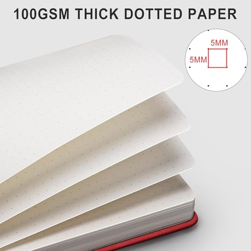 AHGXG Dotted Journal, 320 Pages, A5 (5.75'' × 8.38'') - color: Red, size: A5
