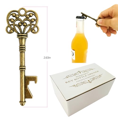 100 PCS Key Bottle Openers,Vintage Skeleton Key Bottle Opener with Escort Card Tag and Key Chains, Rustic Decoration for Wedding Favors,Return Gifts for Housewarming(Bronze) - color: Bronze