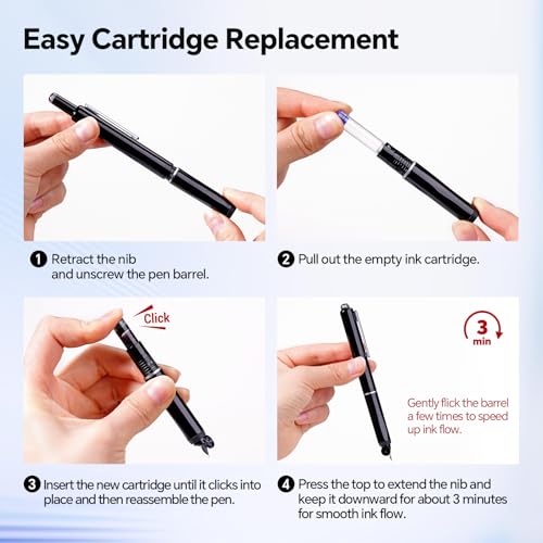 WRITECH Retractable Fountain Pen Set: Fine Nib Black Ink Pens Includes 5 Ink Cartridges Smooth Writing for Sketching Journaling Calligraphy Gift (Black) - color: Black Pen